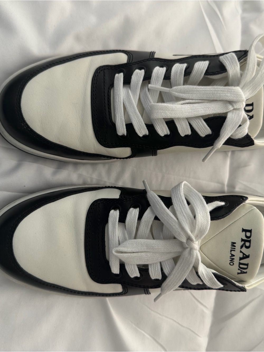 Prada Black and White Women's Leather Sneakers- Good Condition
